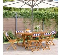 Owoxanthellate Lot de 6 chaises de jardin pliantes en bois d'acacia avec housse bleue et blanche, 41 x 52,5 x 80 cm, accoudoirs, peu encombrantes pour jardin, terrasse, balcon