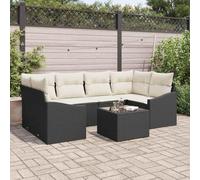 Owoxanthellate Lot de 7 canapés de jardin en polyrotin - Noir crème - 55 x 55 x 37 cm - Table réglable en hauteur - Salon de jardin compact pour terrasse, balcon et petits coins d'extérieur
