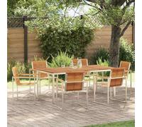 Owoxanthellate Lot de 7 meubles de jardin en bois d'acacia - 90 x 90 cm - Table et 6 chaises - Résistant aux intempéries - Design moderne - Robuste et durable - Pour balcon, terrasse et petits jardins