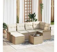 Owoxanthellate Lot de 7 meubles de jardin en polyrotin beige - 62 x 55 x 69 cm - Canapé lounge - Banc d'angle - Peu encombrant - Résistant aux intempéries - Pour balcon, terrasse et jardin