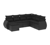Owoxanthellate Lot de 7 meubles de jardin en polyrotin - Noir - 71 x 62 x 69 cm - Avec espace de rangement et sac imperméable - Salon d'extérieur pour terrasse, balcon et jardin d'hiver
