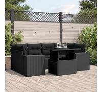 Owoxanthellate Lot de 7 meubles de jardin en rotin noir - Table réglable en hauteur 62 x 69 cm - Avec coussins - Résistant aux intempéries - Pour balcon, terrasse, jardin