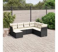 Owoxanthellate Lot de 7 pièces en rotin noir 62 x 62 x 69 cm, résistant aux intempéries et modulaire, avec repose-pieds pour balcon/terrasse