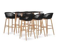 Owoxanthellate Lot de 7 tables de bar - Noir - 120 x 60 x 105 cm - En MDF et métal - Aspect bois - Moderne - Avec 6 tabourets de bar - Pour cuisine, salle à manger, balcon, restaurant, restauration