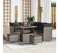 Owoxanthellate Lot de 8 canapés de jardin en polyrotin gris avec bois d'acacia - 110 x 55 x 71 cm - Salon modulaire pour balcon, terrasse et jardin d'hiver