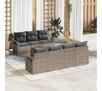 Owoxanthellate Lot de 8 canapés de jardin modulaires - Gris - 55 x 62 x 85 cm - En polyrotin - Résistant aux intempéries - Avec table en bois - Meubles de jardin pour balcon, terrasse et jardin