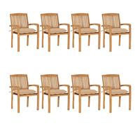 Owoxanthellate Lot de 8 chaises de jardin empilables en bois de teck - 60 x 57,5 x 90 cm - Résistant aux intempéries - Beige - Coussins d'assise - Design moderne et robuste - Pour salle à manger