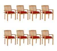 Owoxanthellate Lot de 8 chaises de jardin empilables en teck rouge rembourré, 60 x 57,5 x 90 cm, résistant aux intempéries, pour balcon, jardin, intérieur et extérieur
