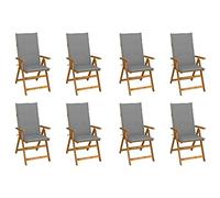 Owoxanthellate Lot de 8 chaises de jardin pliantes en acacia massif - 57 x 69 x 111 cm - Réglables - Avec rembourrage gris - Pour extérieur, balcon, terrasse, salle à manger