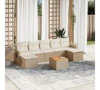Owoxanthellate Lot de 8 meubles de jardin en rotin synthétique - Beige - 55 x 62 x 69 cm - Résistant aux intempéries - Avec table en bois d'acacia - Espace de rangement modulaire pour balcon, terrasse
