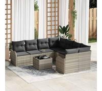 Owoxanthellate Lot de 9 canapés de jardin en polyrotin, acier et verre, modulaire, design moderne, robuste et durable, pour terrasse, balcon, jardin d'hiver, gris clair, 232,5 x 234 x 85 cm