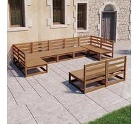 Owoxanthellate Lot de 9 meubles de jardin en pin massif - 70 x 70 x 67 cm - Marron miel - Modulaire - Meuble d'extérieur - Canapé d'extérieur - Design robuste - Pour terrasse, jardin, balcon