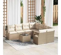 Owoxanthellate Lot de 9 meubles de jardin en polyrotin 55 x 55 cm, coussins d'assise pliables, beige/crème, résistant aux intempéries, pour balcon, terrasse, jardin
