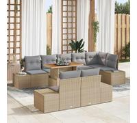 Owoxanthellate Lot de 9 meubles de jardin en polyrotin beige gris 100 x 55 x 73 cm - Canapé salon modulaire avec table en bois d'acacia et espace de rangement pour terrasse, balcon et petit jardin