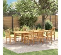 Owoxanthellate Lot de 9 tables de jardin en teck rustique - 280 x 100 x 75 cm - Avec 8 chaises pliables extensibles - Résistant aux intempéries - Pour terrasse, balcon et jardin d'hiver