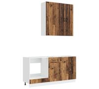 Owoxanthellate Lucca Coin de cuisine 5 pièces aspect bois vieilli - Mini cuisine moderne en bois avec armoires suspendues et armoires inférieures pour cuisines simples et petits espaces