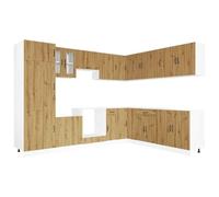 Owoxanthellate Lucca Lot de 14 armoires de cuisine encastrées complète avec meuble de conversion pour cuisinière, kitchenette modulaire en bois, meuble de cuisine design avec armoires suspendues