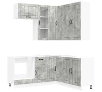 Owoxanthellate Lucca Lot de 8 meubles de cuisine modernes - Cuisine complète - Cuisine encastrée - Aspect béton gris - Armoire de cuisine avec meuble bas et meuble bas d'angle pour salle de cuisine