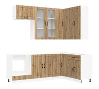 Owoxanthellate Lucca Lot de 8 pièces de cuisine d'angle encastrable en chêne Artisan, bloc de cuisine moderne, mini cuisine complète avec armoires pour beaucoup d'espace de rangement