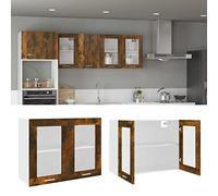Owoxanthellate Lyon Armoire suspendue en verre 80 x 31 x 60 cm Chêne fumé Armoire de cuisine avec porte Design moderne robuste et durable pour cuisine, salon, couloir