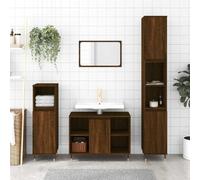 Owoxanthellate Meuble bas de salle de bain, 80 x 33 x 60 cm, chêne marron, avec pieds en fer, butée de porte flexible, 1 porte et 4 compartiments ouverts, design moderne et stabilité, pour petites