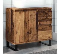 Owoxanthellate Meuble de lavabo 65 x 33 x 60 cm en matériau dérivé du bois avec pieds en fer, aspect bois recyclé industriel, peu encombrant, meuble de salle de bain pour petites salles de bains