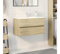 Owoxanthellate Meuble de lavabo 80 x 38,5 x 45 cm - En chêne Sonoma - Avec tiroirs - Peu encombrant - Meuble de salle de bain pour petites salles de bain - Design moderne - Montage