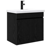 Owoxanthellate Meuble de lavabo avec lavabo en céramique et robinet, meuble de salle de bain suspendu 61 cm, ensemble de lavabo avec mitigeur et vidage, meuble de salle de bain design chêne noir