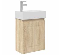 Owoxanthellate Meuble de lavabo avec lavabo et robinet, ensemble de meubles de salle de bain en chêne Sonoma, lavabo mural pour toilettes d'invités, lavabo en céramique et mitigeur, 45,5 x 22,5 x 84