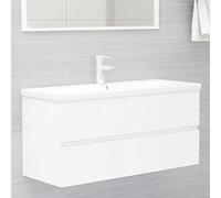 Owoxanthellate Meuble de lavabo blanc 100 x 38,5 x 45 cm - En bois dérivé du bois - Avec tiroir - Design moderne - Robuste et facile à nettoyer - Pour petites et grandes salles de bains