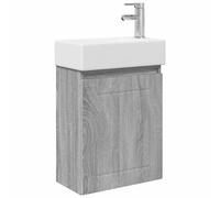 Owoxanthellate Meuble de lavabo de salle de bain avec lavabo en céramique et robinet - Ensemble avec robinet et bonde - Montage mural - 45,5 x 25,5 x 84 cm - Gris Sonoma