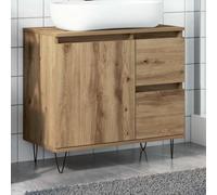 Owoxanthellate Meuble de lavabo en chêne artisanal, 65 x 33 x 60 cm, matériau dérivé du bois avec pieds en fer, design moderne et espace de rangement pour petites salles de bains