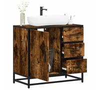 Owoxanthellate Meuble de lavabo en chêne fumé 65 x 33 x 60 cm Matériau bois avec cadre en métal Style rétro Meuble de rangement pour petites salles de bains
