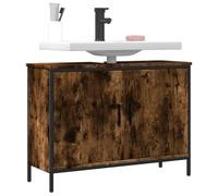 Owoxanthellate Meuble de lavabo en chêne fumé 80 x 30 x 60 cm en matériau à base de bois et acier, design moderne avec découpe pour siphon, robuste et peu encombrant pour les petites salles de bains