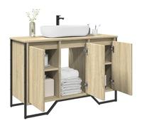 Owoxanthellate Meuble de lavabo en chêne Sonoma - 91 x 35 x 60 cm - En bois massif - Poignées en métal - Durable - Avec support mural pour petites salles de bain - Meuble moderne