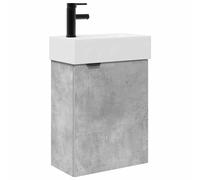Owoxanthellate Meuble de salle de bain avec lavabo en céramique et robinet noir, meuble de salle de bain suspendu au mur pour salle de bain d'invités, 45,5 x 22,5 x 84 cm, gris béton moderne