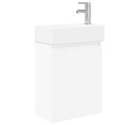 Owoxanthellate Meuble de salle de bain avec lavabo et robinet blanc, 45,5 x 22,5 x 84 cm, montage mural, lavabo en bois et céramique, pour toilettes d'invités et petites salles de bains