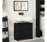 Owoxanthellate Meuble de salle de bain - Chêne noir - 60 x 33 x 61 cm - En bois - Miroir plat - Espace de rangement - Design moderne - Pour petites salles de bains, invités, WC