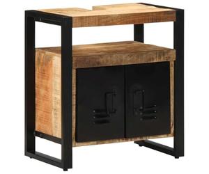 Owoxanthellate Meuble de salle de bain, marron, bois massif, mangue, 55 x 35 x 60 cm, avec 2 portes, design moderne, espace de rangement pour petites et grandes salles de bains