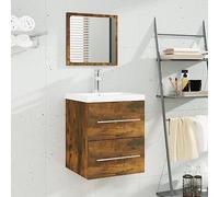 Owoxanthellate Meuble de salle de bain moderne avec bac encastrable, 41 x 38,5 x 48 cm, chêne fumé, céramique, meuble de salle de bain, moderne, pour petites salles de bains et WC d'invités