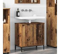 Owoxanthellate Meuble sous-lavabo en bois recyclé 60,5 x 33,5 x 61 cm - 2 portes - Pieds en métal - Poignées - Petite salle de bain - WC d'invités