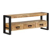 Owoxanthellate Meuble TV - 120 x 30 x 45 cm - En bois de manguier - Style vintage - Avec 3 tiroirs et compartiment ouvert - Buffet industriel solide pour salon