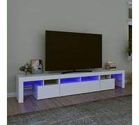 Owoxanthellate Meuble TV avec LED RVB - Blanc - 230 x 36,5 x 40 cm - Matériau du bois - Design moderne - Espace de rangement puissant - Pour salon, chambre à coucher et couloir