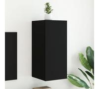 Owoxanthellate Meuble TV bas avec LED RVB - 30,5 x 35 x 70 cm - En bois noir - Montage mural - Espace de rangement - Design moderne pour salon et chambre à coucher