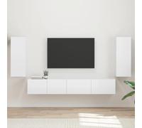 Owoxanthellate Meuble TV bas en bois blanc brillant 98 x 31 x 29,5 cm Design moderne avec 3 armoires murales Guide-câbles Surface résistante aux rayures pour salon, bureau, couloir, chambre à coucher