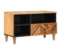 Owoxanthellate Meuble TV bas en bois massif de mangue, marron, avec tiroir et boutons en laiton, table TV rustique et commode multimédia pour salon, 80 x 33,5 x 46 cm