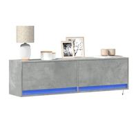 Owoxanthellate Meuble TV bas, gris béton, 140 x 31 x 38 cm, avec éclairage LED RVB, module de support en bois, design moderne, espace de rangement pour salon, chambre à coucher, couloir