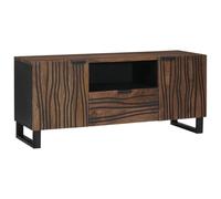 Owoxanthellate Meuble TV bas marron 105 x 33 x 46 cm en bois de manguier massif rustique avec portes et tiroir - Buffet peu encombrant pour salon, maison, bureau et salon