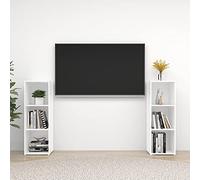 Owoxanthellate Meuble TV - Blanc - 107 x 35 x 37 cm - En matériau dérivé du bois - Avec 3 compartiments - Pour salon, chambre à coucher, couloir - Noir et blanc - Combi espace de rangement