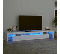 Owoxanthellate Meuble TV blanc 260 x 36,5 x 40 cm avec LED RVB pour salon, meuble TV avec grand espace de rangement - Meuble bas moderne en bois dérivé du bois blanc pour canapé, couloir et chambre à